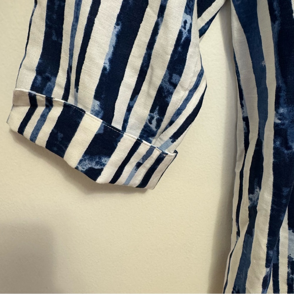 Ali Miles Navy and White Striped Casual Shirt - Picture 4 of 6